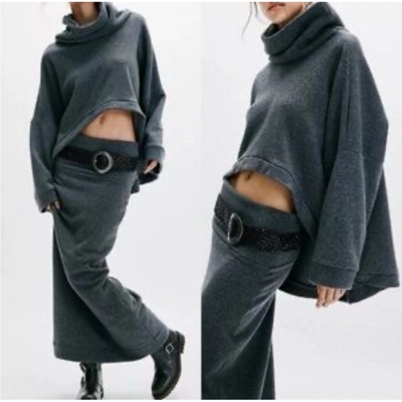 Free People Free-Est Milley Reversible Set Top/Skirt Charcoal Gray Size S NWOT - Picture 1 of 4